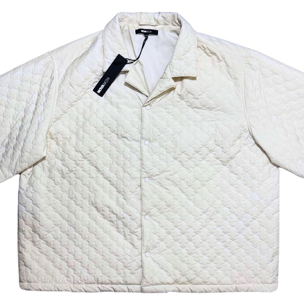 NovaMEN Off White Quilted Short Sleeve Overshirt Jacket Size | XXL